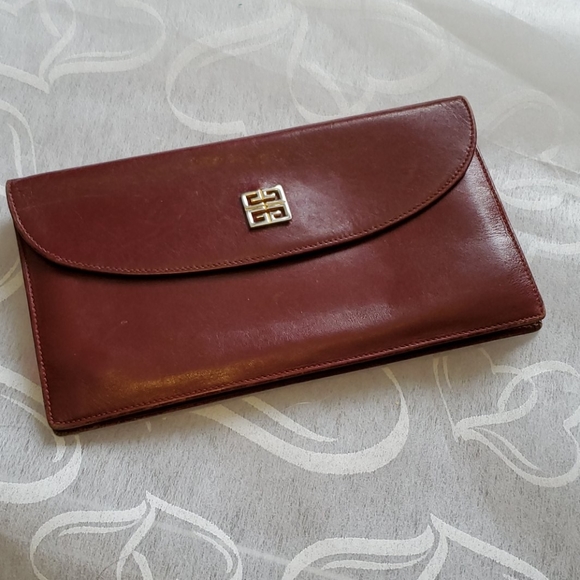 Givenchy Handbags - Givenchy Vintage Oxblood Red Leather Gold Wallet